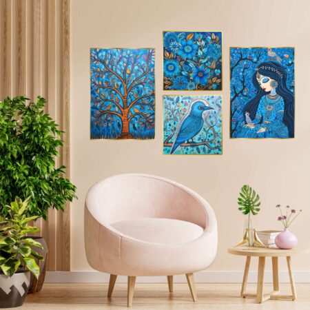 Set of Four Wall Paintings for Wall Dacoration Golden Framed Wall Paintings for Living Room & Bedroom Wall Art for Home Decoration & Office Wall Décor (13x10 inch CH-GD4-2)
